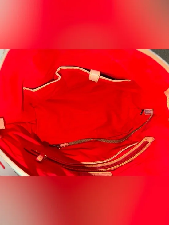 Dooney & Bourke Chevron Satchel Teal & White Stripes - Leather Top Handle - Picture 3 of 15